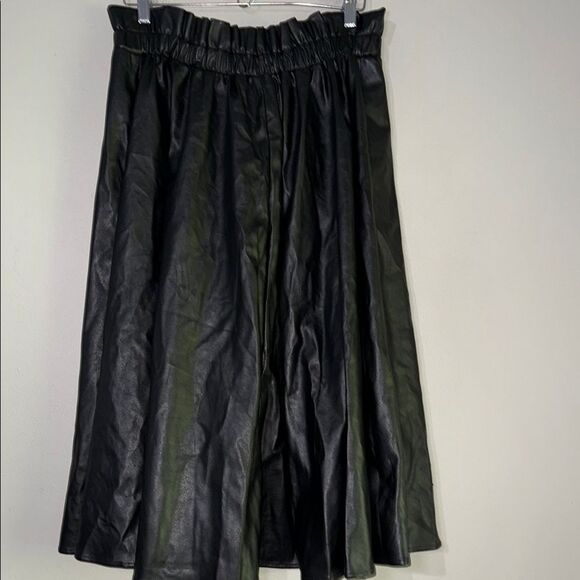 New York & Company Black Midi A-Line Faux Leather Skirt with Tie Front - Picture 8 of 10